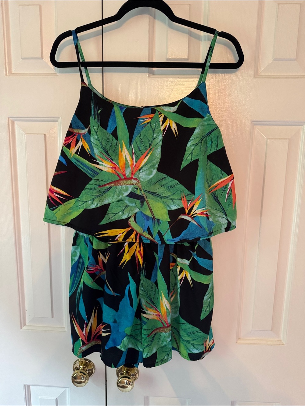 Tropical Floral Kids One-Piece Romper in Black and Green